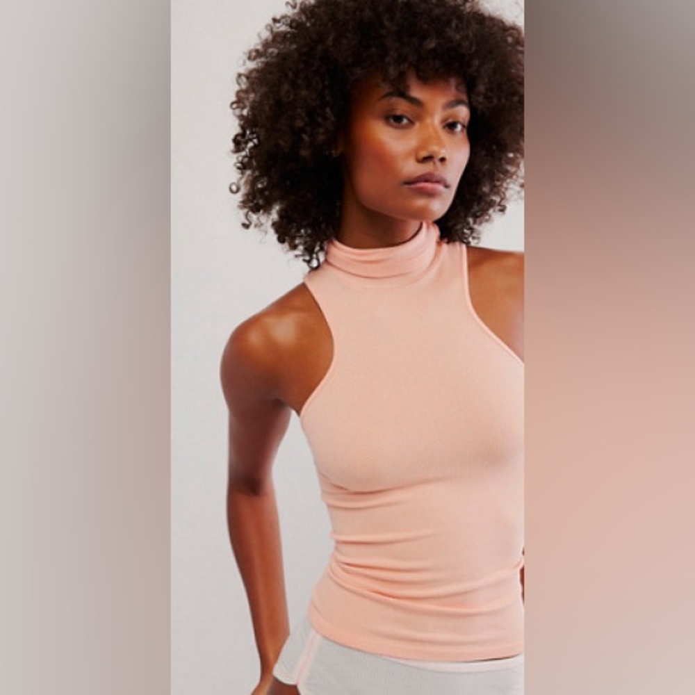 Free People Always Ready Seamless Turtleneck Tank Peach NWT Size Med Large